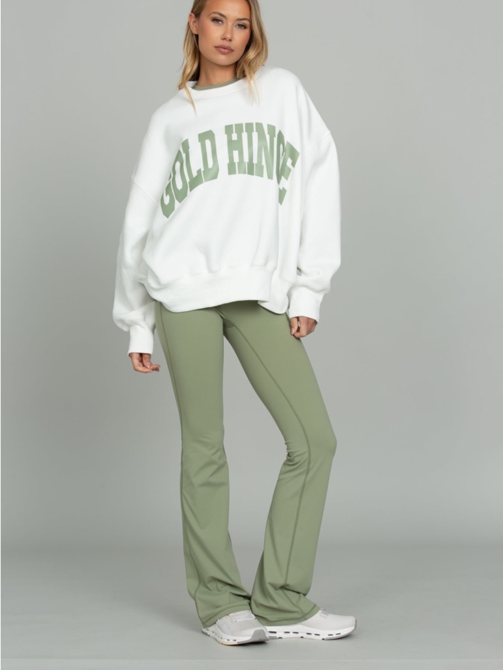 GOLD HINGE MATCHA ESSENTIAL FOLDOVER FLARE PANT, S